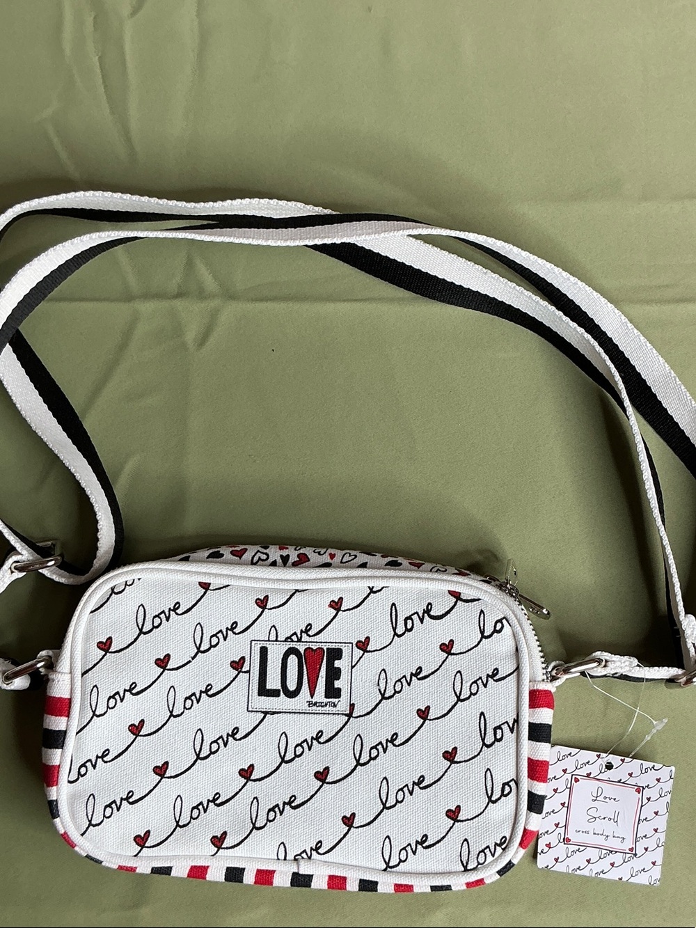 Brighton LOVE Print White Crossbody Bag with Red Accents NWT #2307